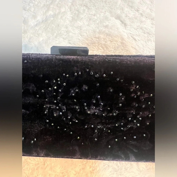 Vintage Marcy Avane’ Black Burnt Embossed Velvet Beaded Evening Bag Holiday - Picture 2 of 16